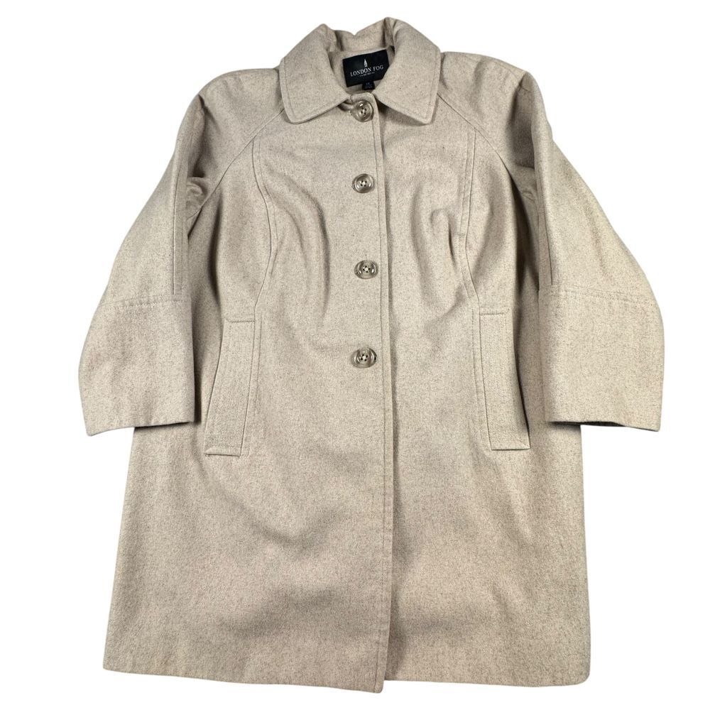 London Fog Wool Coat Women's XL Trench Jacket Button Pea Coat Winter Cream Beige
